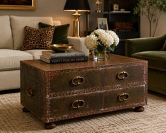 1970s Sarreid Ltd. Spain Brass-Clad Campaign Style Two Drawer Cocktail Chest