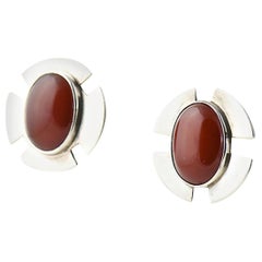 1970s Savitt Silver and Carnelian Earrings