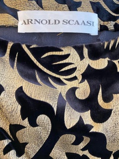 1970s SCAASI Black and Gold Velvet Flocked Poiret  Inspired Print Gown