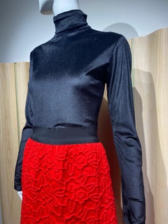 1970s Scaasi Black and Red Long Sleeve Cocktail Dress