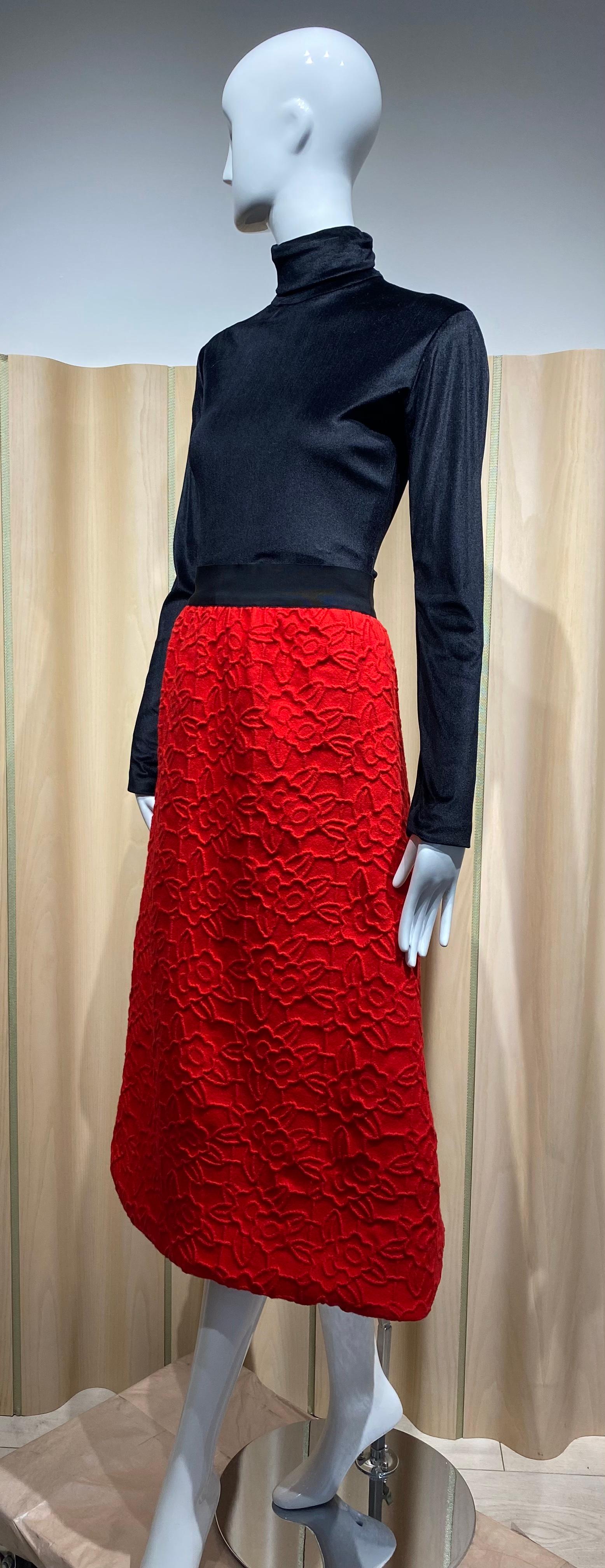 1970s Scaasi Black and Red Long Sleeve Cocktail Dress 5