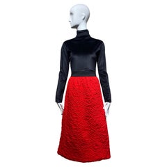 Vintage 1970s Scaasi Black and Red Long Sleeve Cocktail Dress