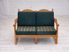1970s, Scandinavian 2-seater sofa, furniture wool, solid oak wood.