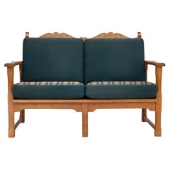 1970s, Scandinavian 2-seater sofa, furniture wool, solid oak wood.