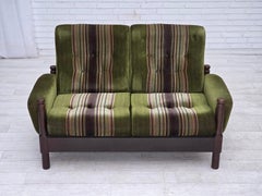 1970s, Scandinavian 2-seater sofa, green furniture velour, beech wood.