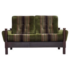 1970s, Scandinavian 2-seater sofa, green furniture velour, beech wood.