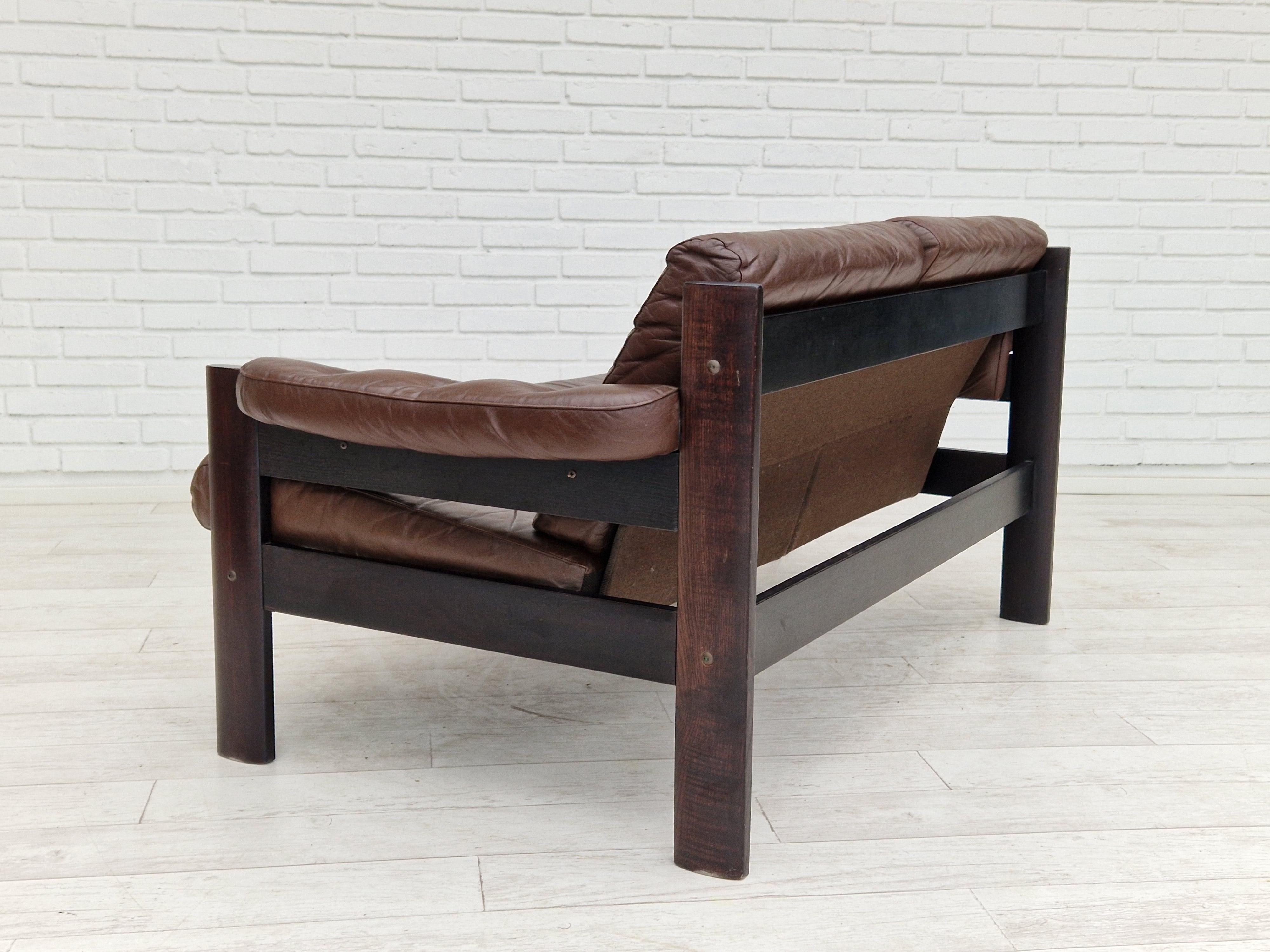 1970s, Scandinavian 2-Seater Sofa, Original Condition, Brown Leather 4