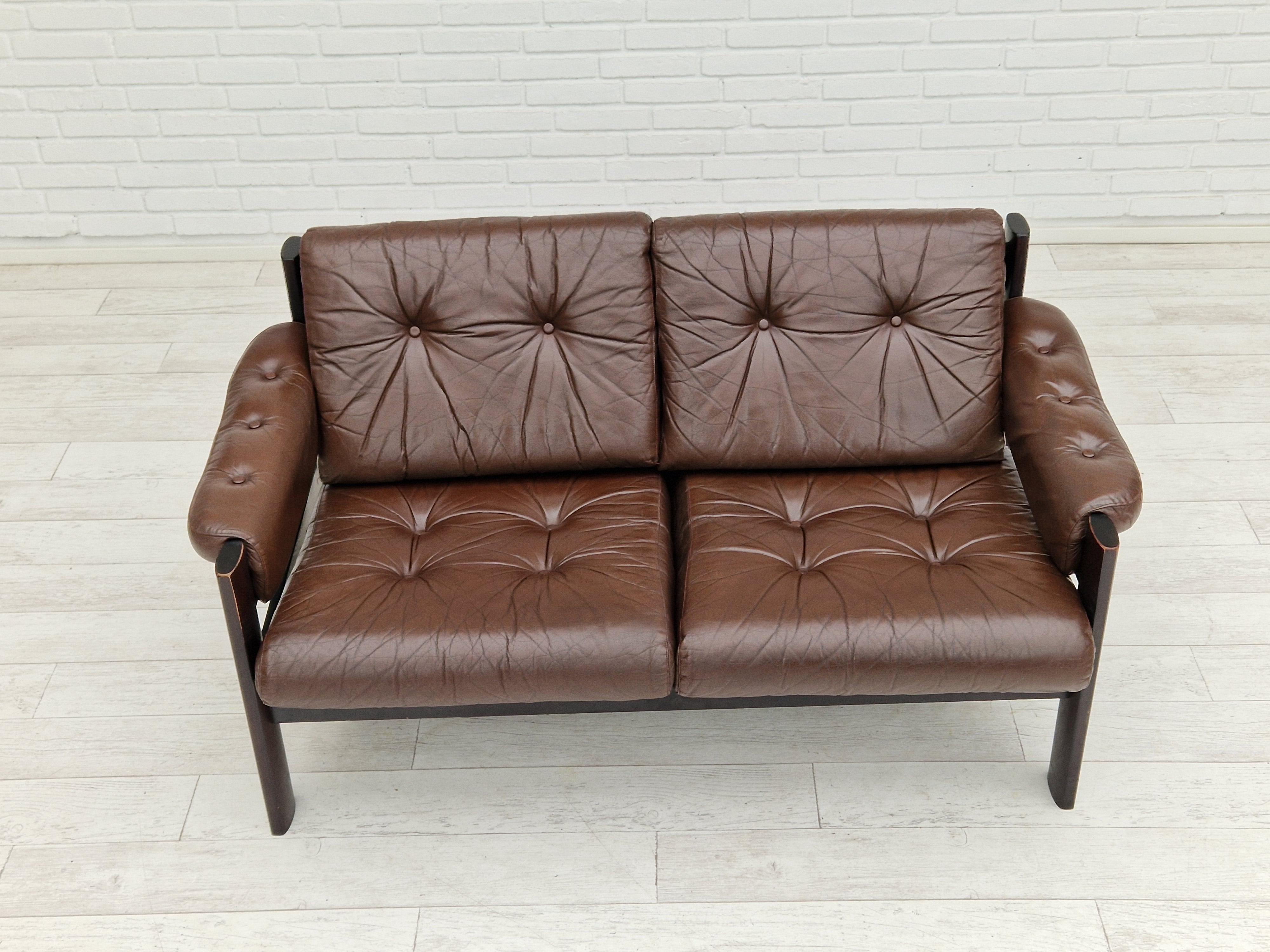 1970s, Scandinavian 2-Seater Sofa, Original Condition, Brown Leather 5
