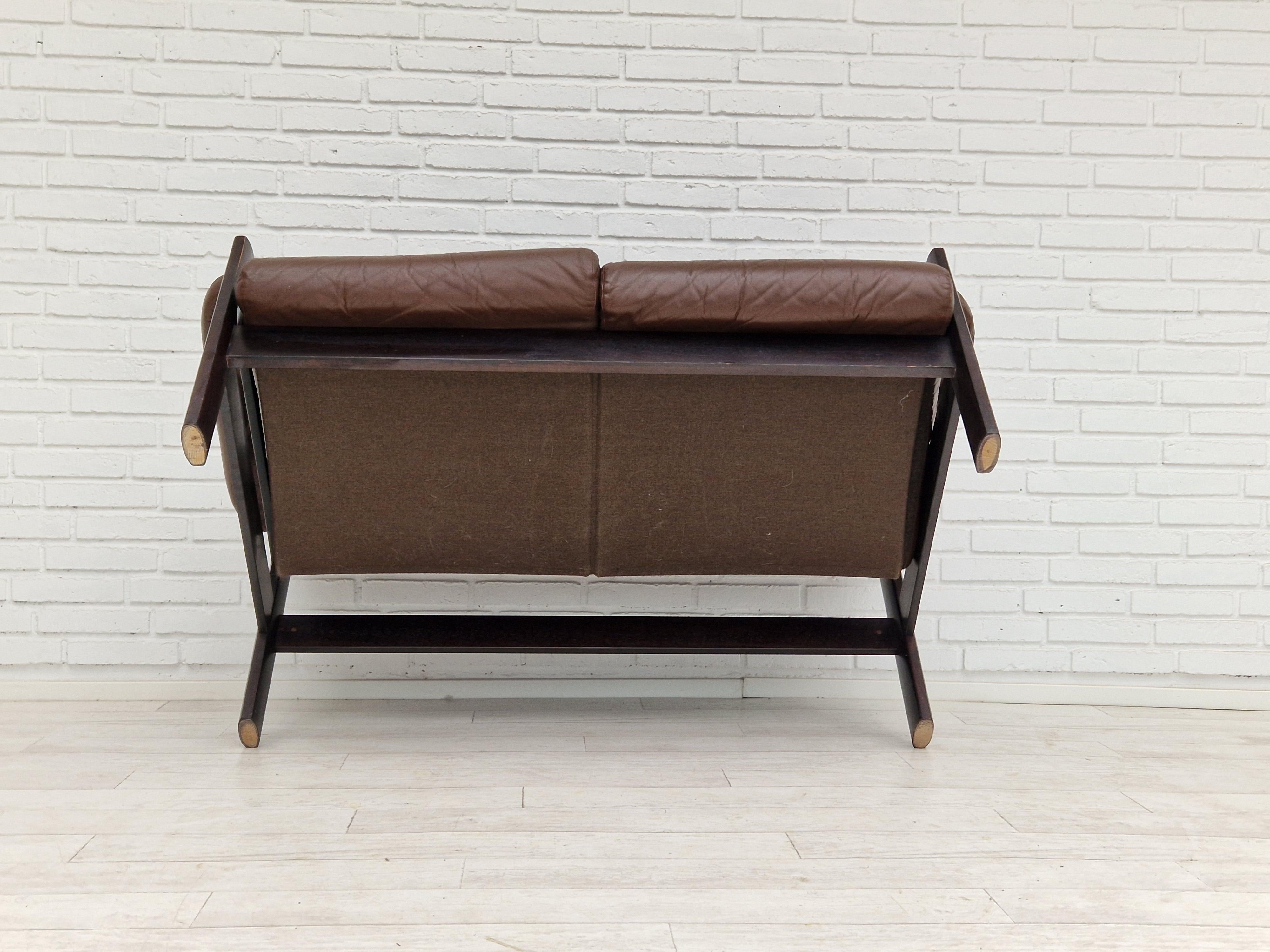1970s, Scandinavian 2-Seater Sofa, Original Condition, Brown Leather 7