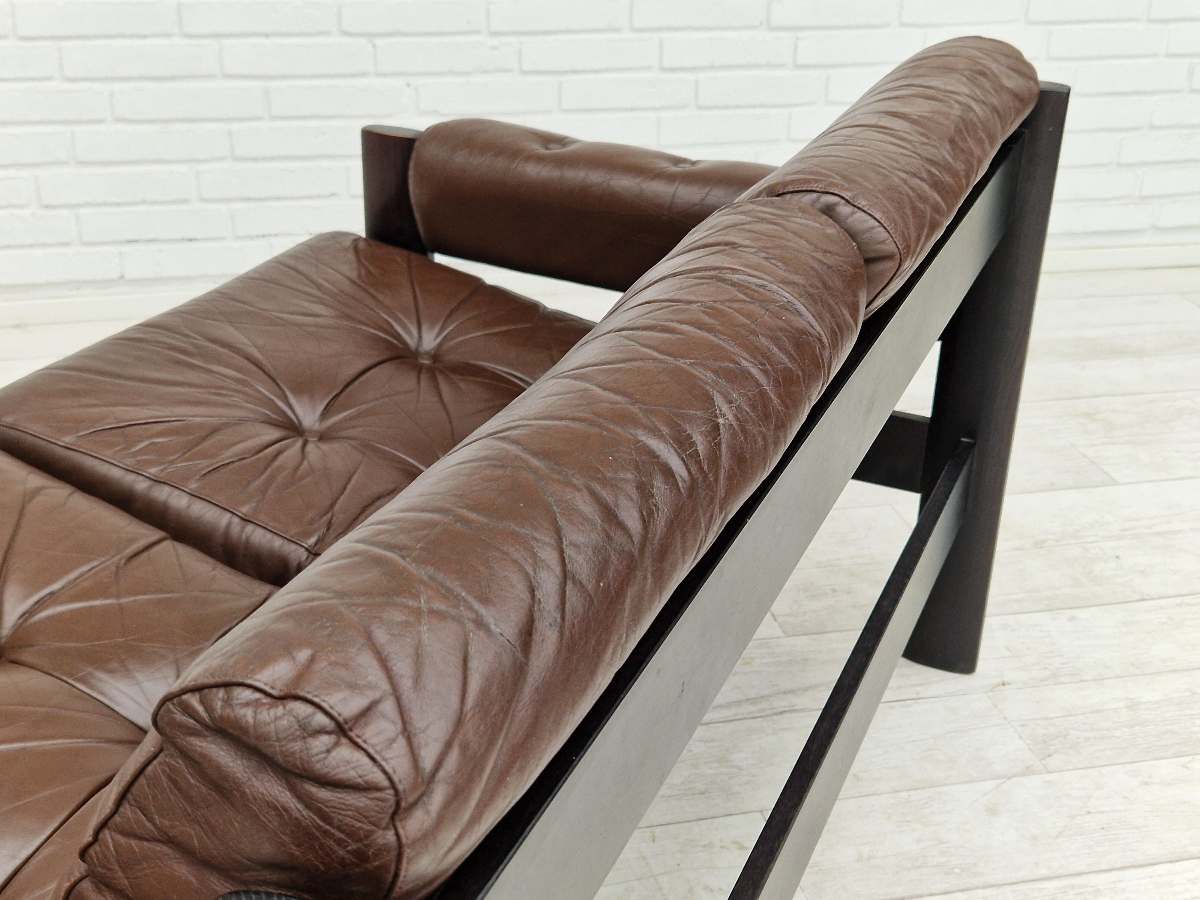 1970s, Scandinavian 2-Seater Sofa, Original Condition, Brown Leather 8
