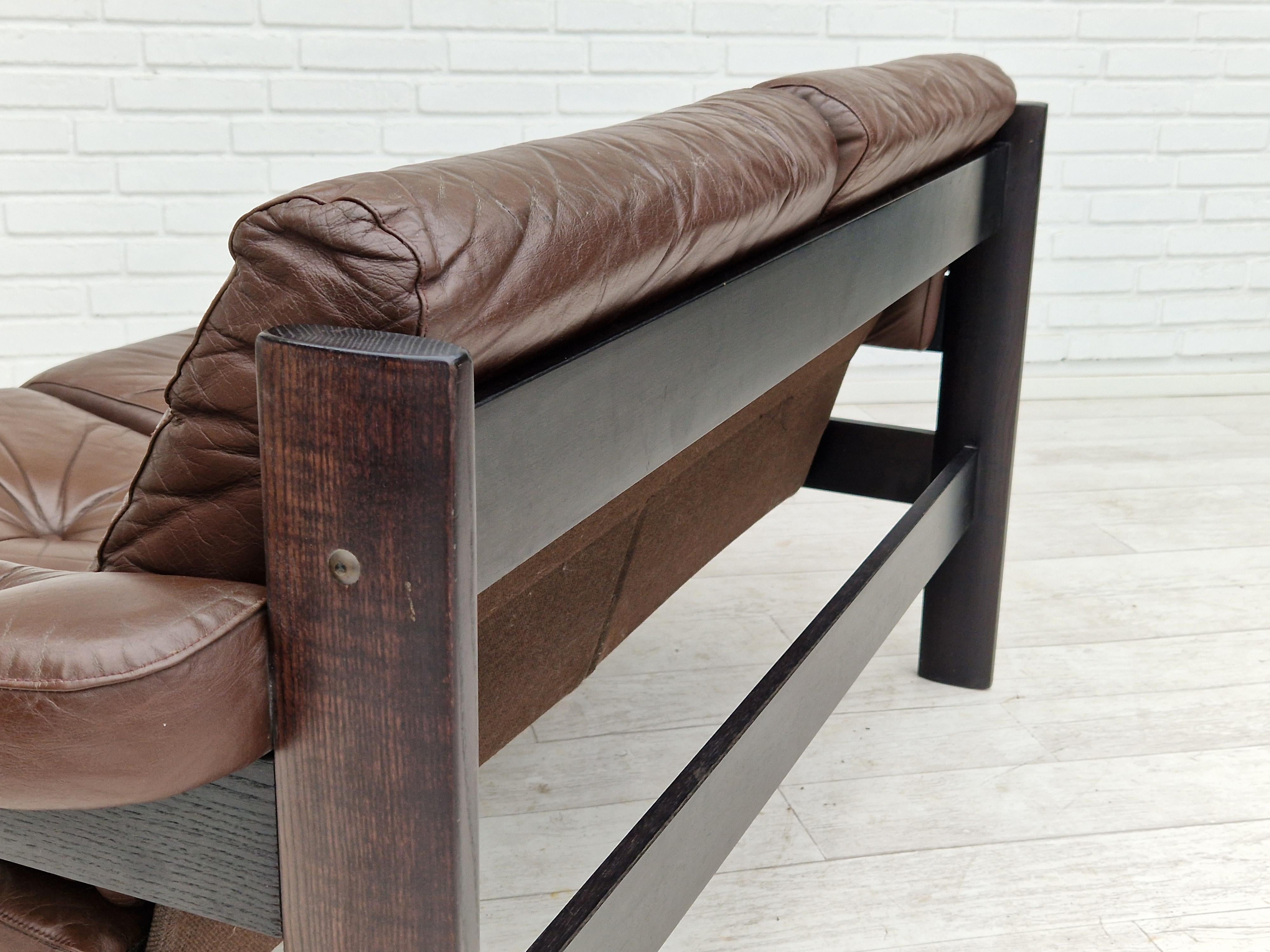 1970s, Scandinavian 2-Seater Sofa, Original Condition, Brown Leather 9