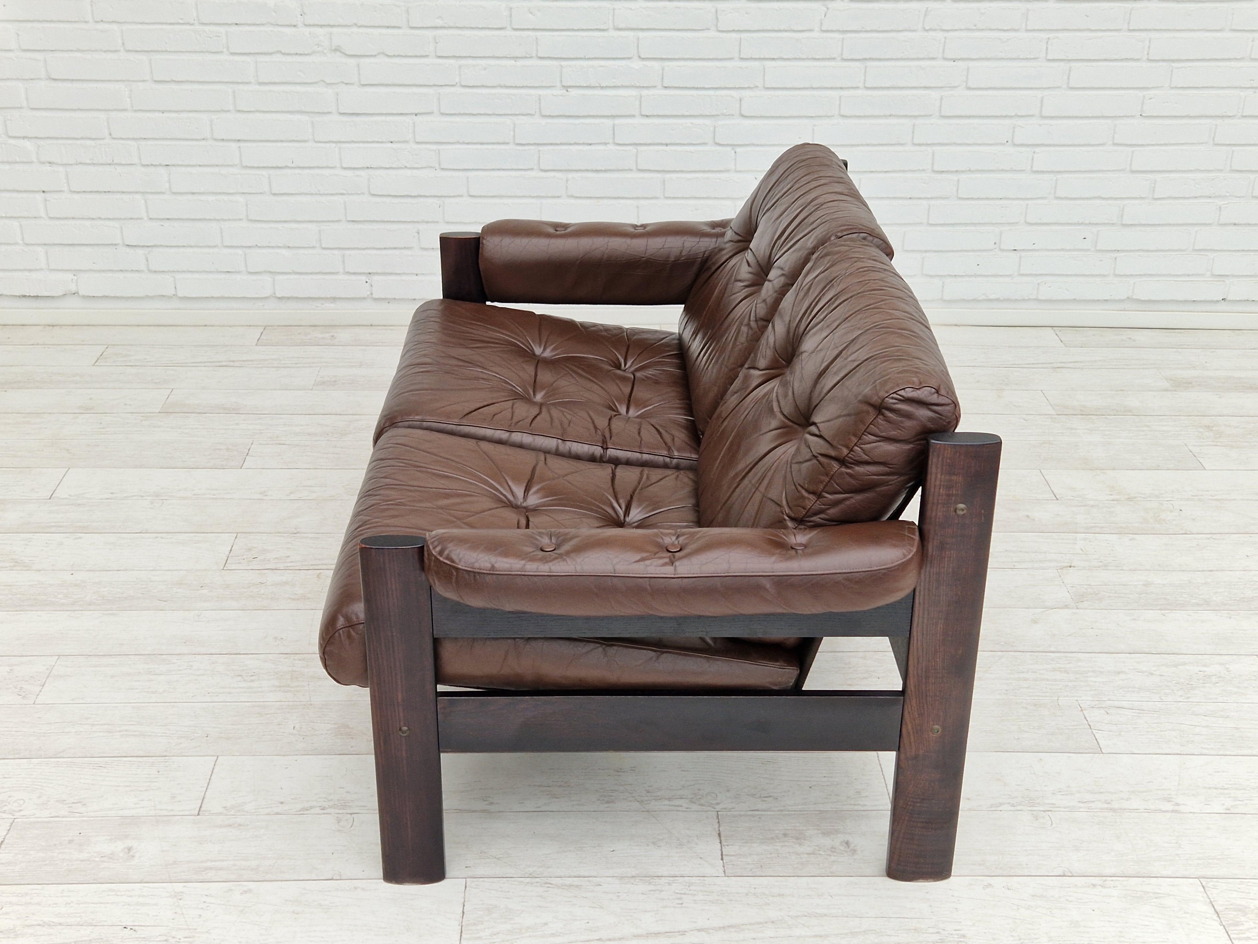 1970s, Scandinavian 2-Seater Sofa, Original Condition, Brown Leather 10