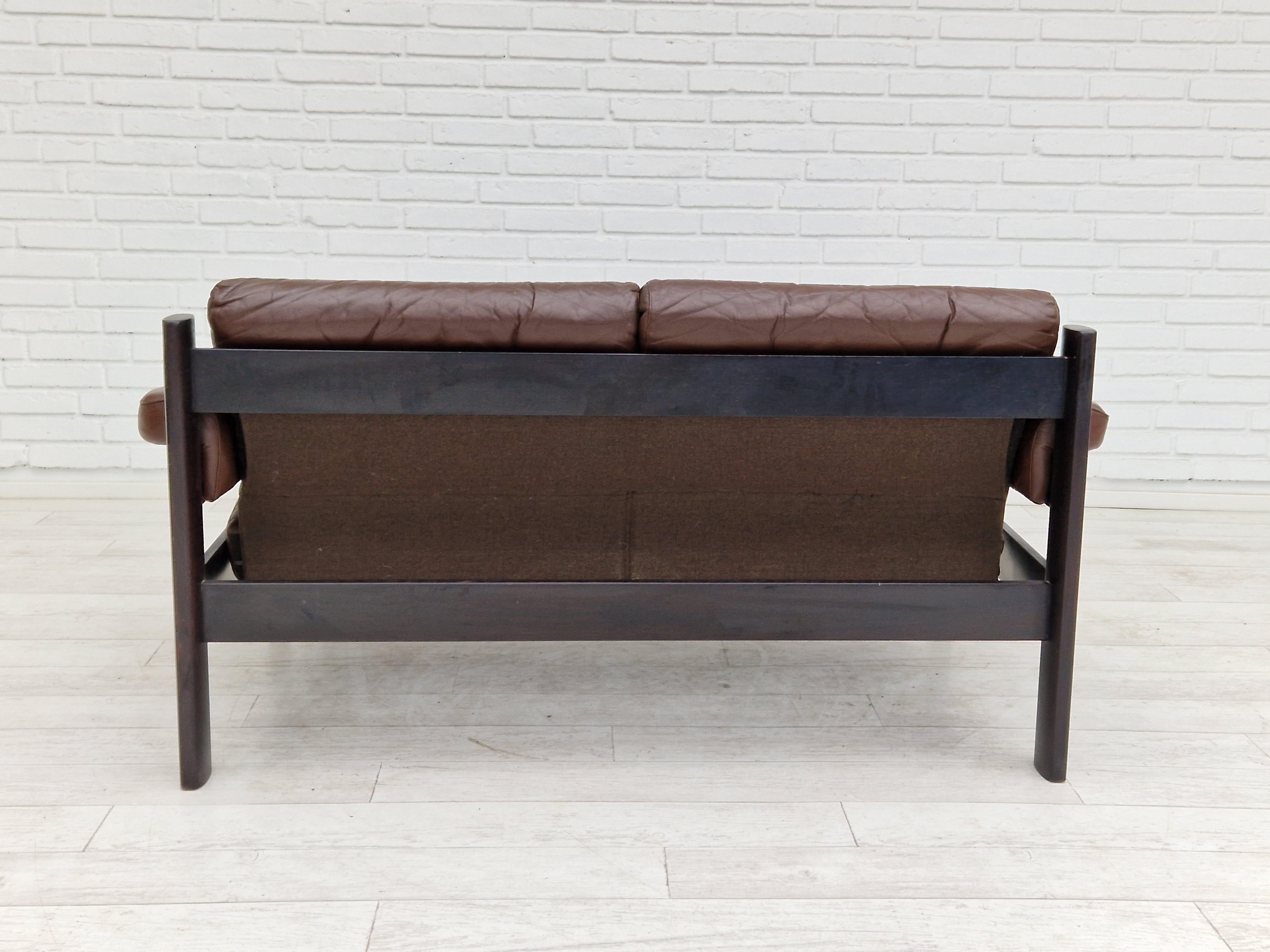 1970s, Scandinavian 2-Seater Sofa, Original Condition, Brown Leather 1