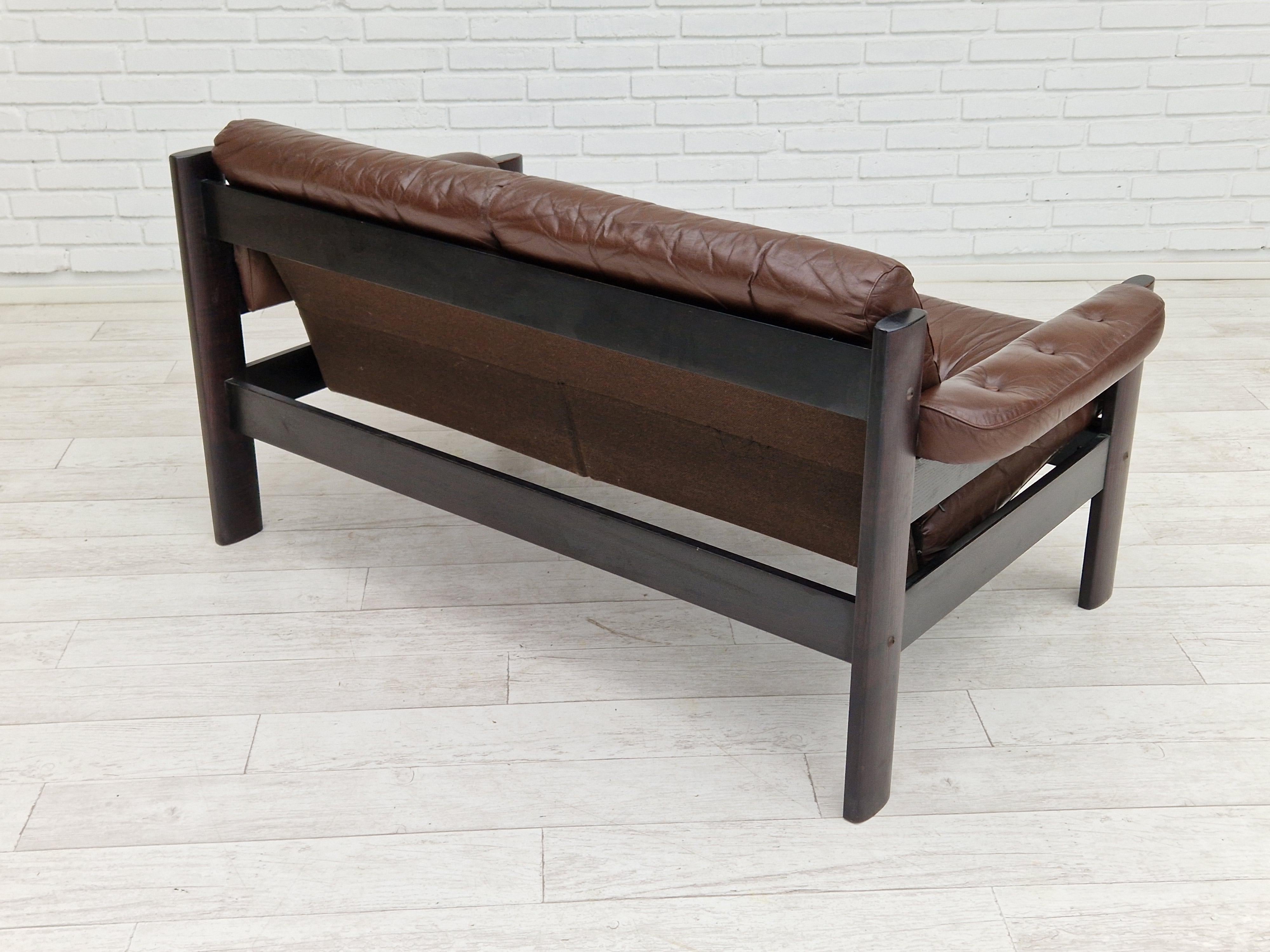 1970s, Scandinavian 2-Seater Sofa, Original Condition, Brown Leather 2