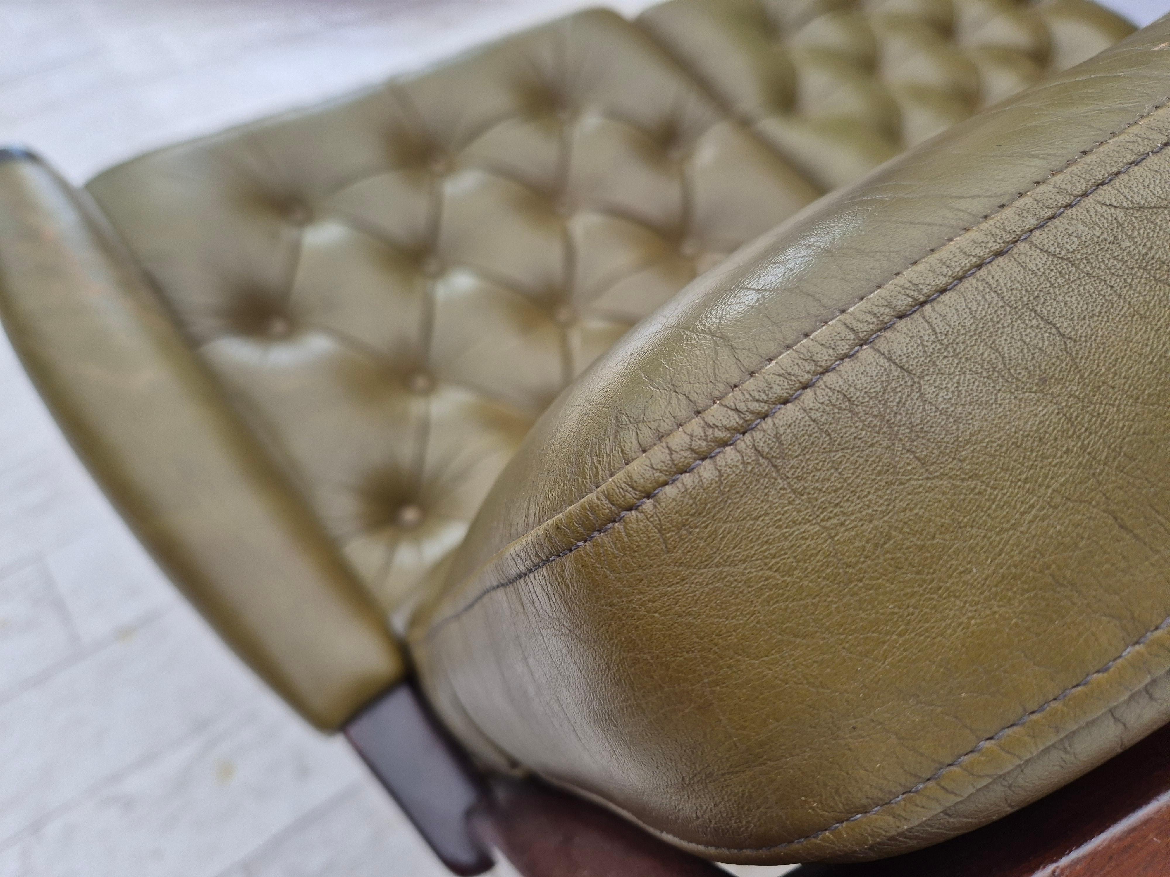 1970, canapé scandinave à 2 places, état d'origine, meuble en cuir, teck. en vente 3