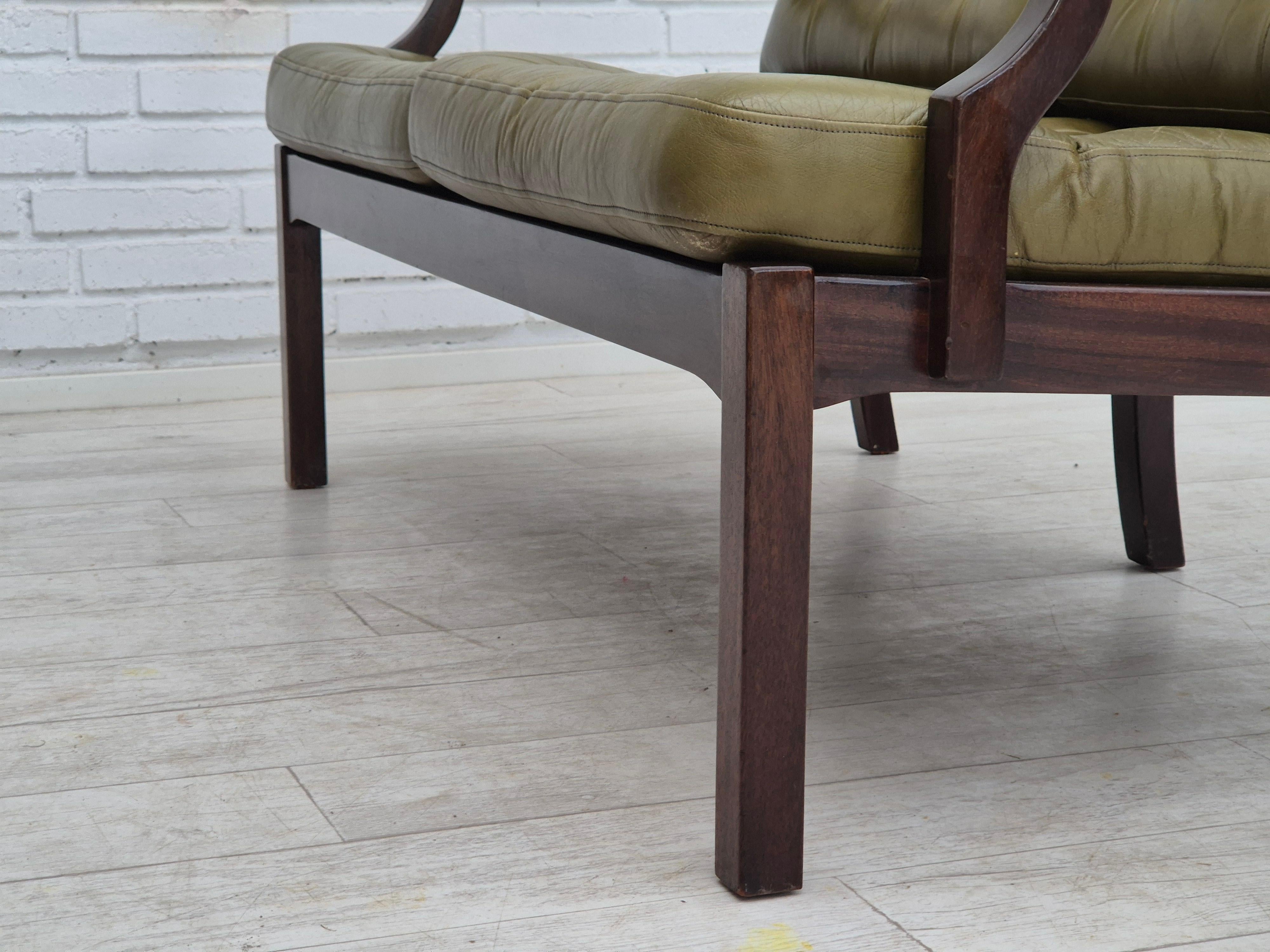 1970, canapé scandinave à 2 places, état d'origine, meuble en cuir, teck. en vente 4