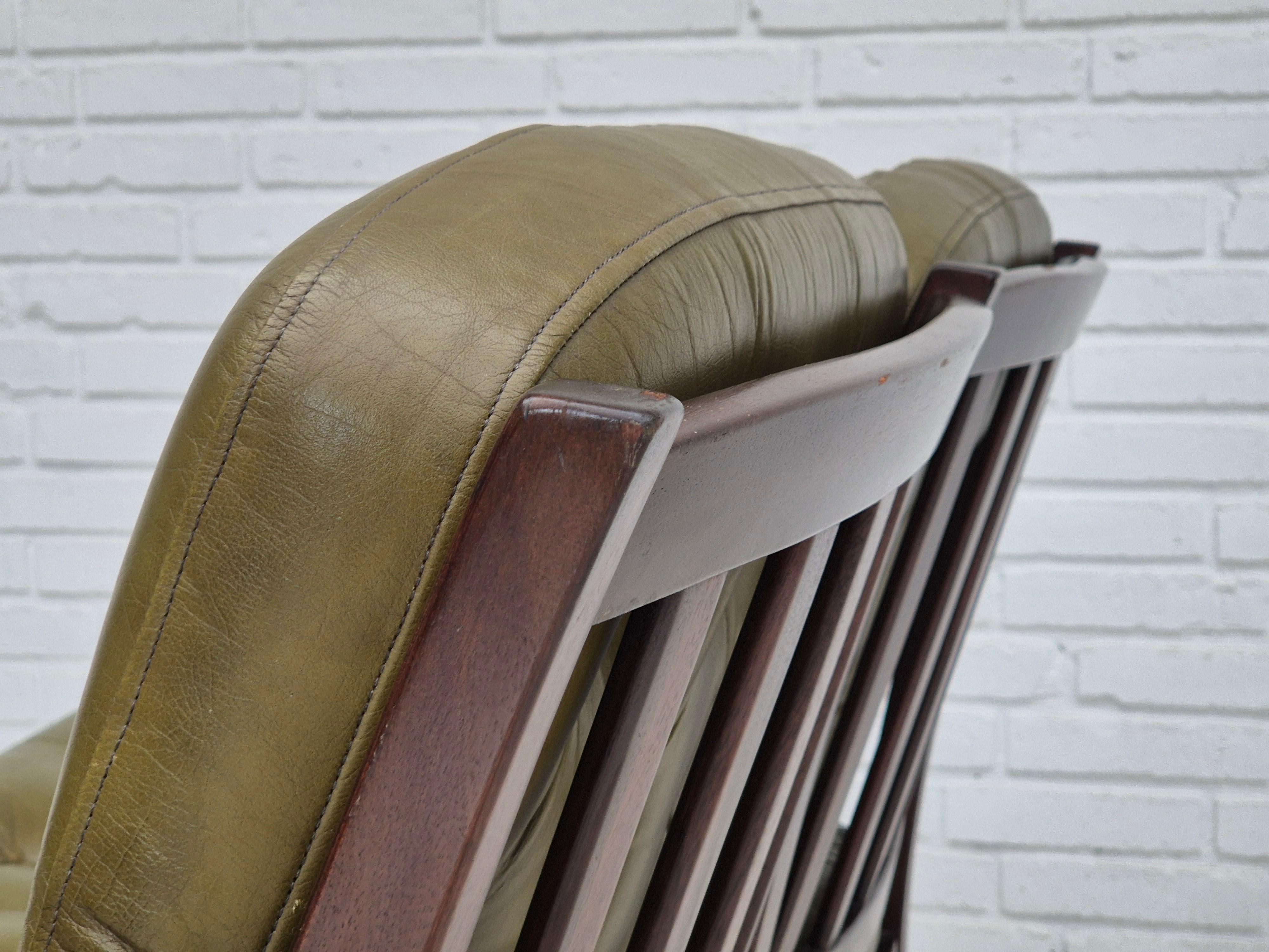 1970, canapé scandinave à 2 places, état d'origine, meuble en cuir, teck. en vente 5