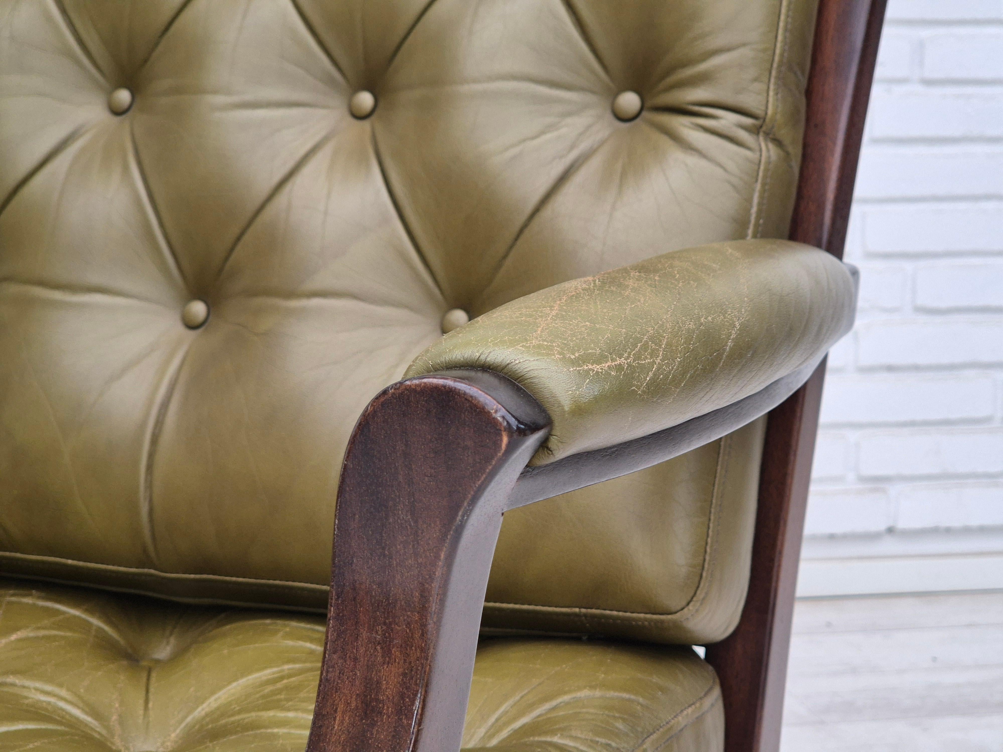 1970, canapé scandinave à 2 places, état d'origine, meuble en cuir, teck. en vente 6