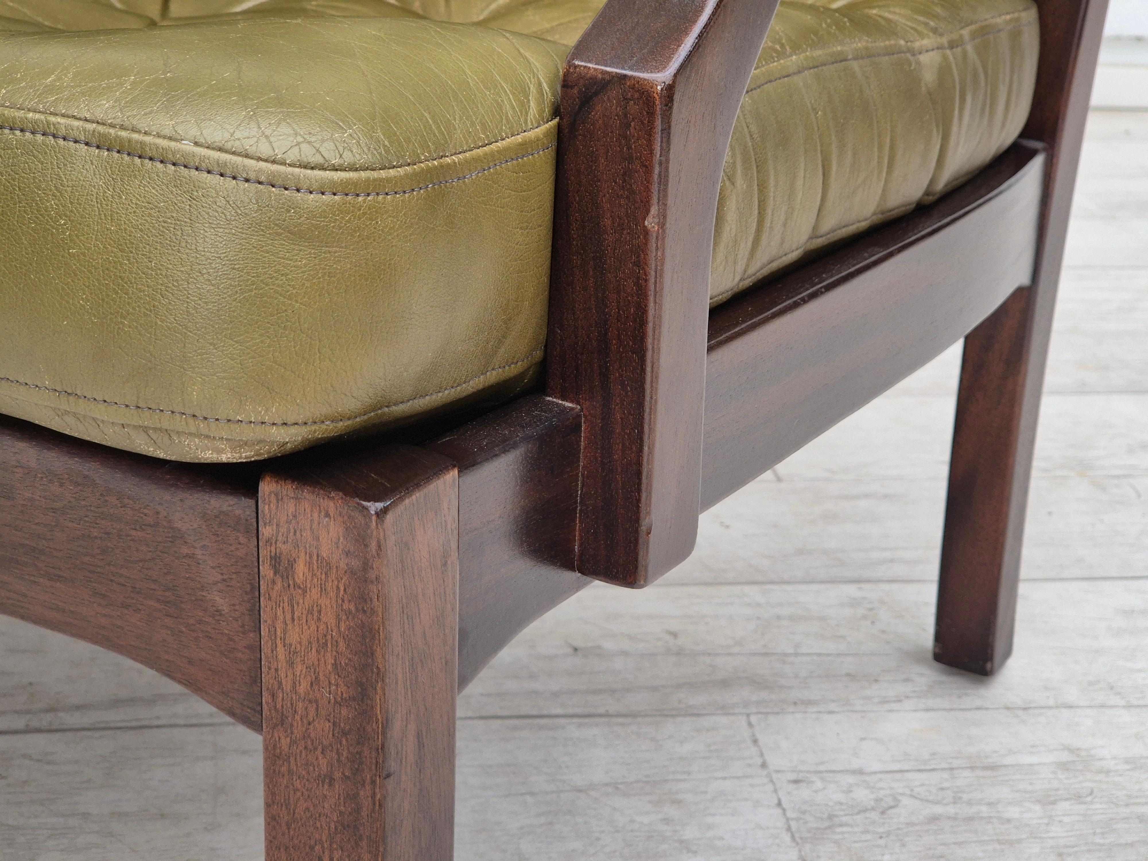 1970, canapé scandinave à 2 places, état d'origine, meuble en cuir, teck. en vente 7