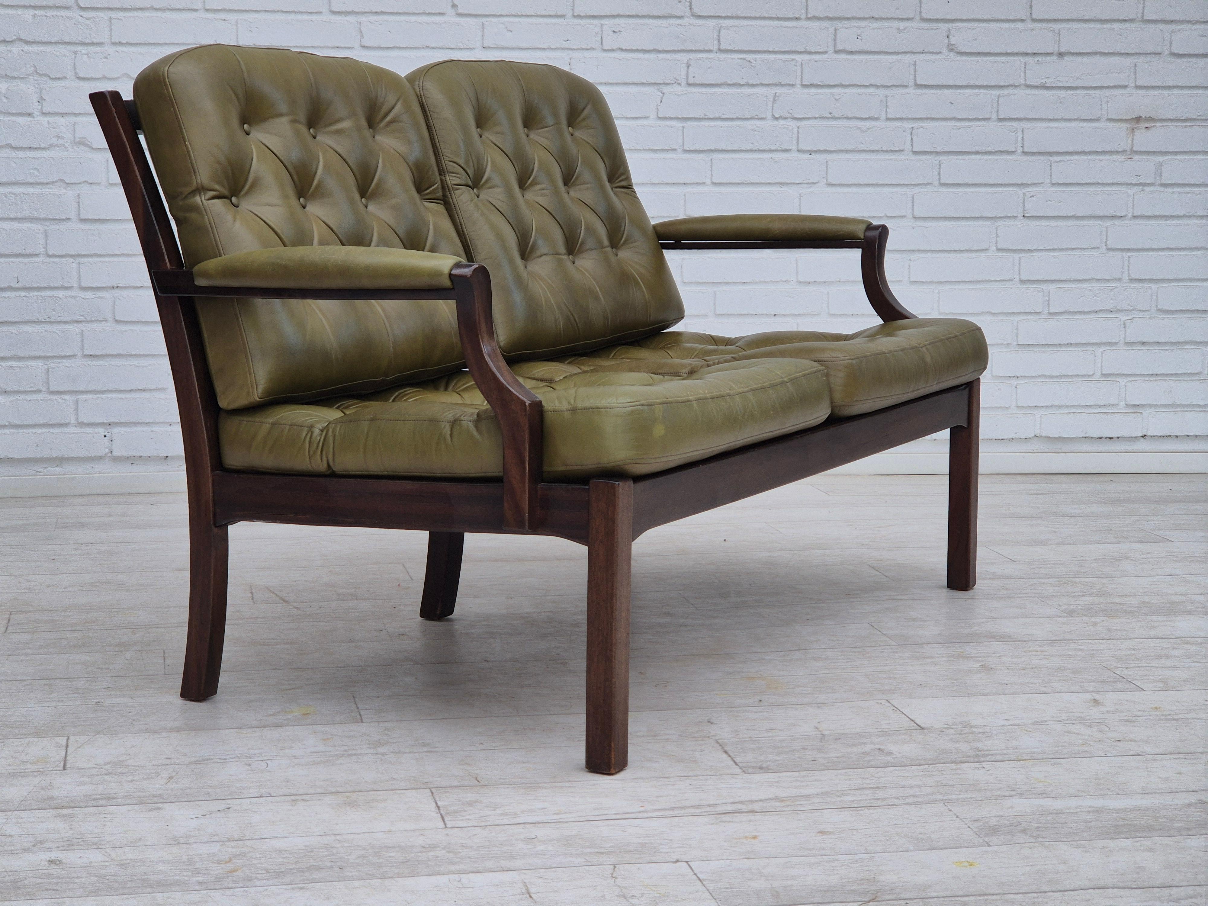 1970, canapé scandinave à 2 places, état d'origine, meuble en cuir, teck. en vente 8