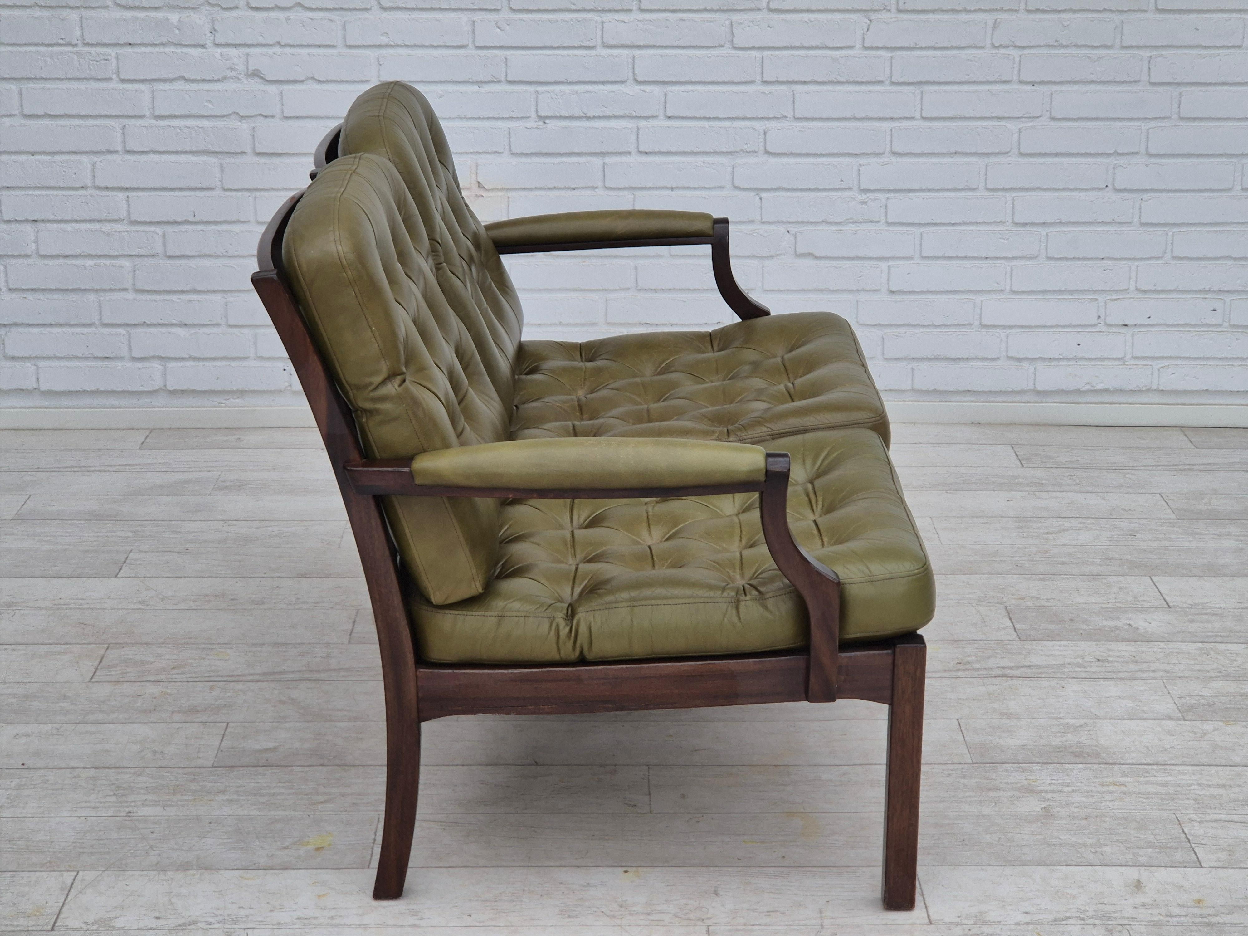 1970, canapé scandinave à 2 places, état d'origine, meuble en cuir, teck. en vente 9