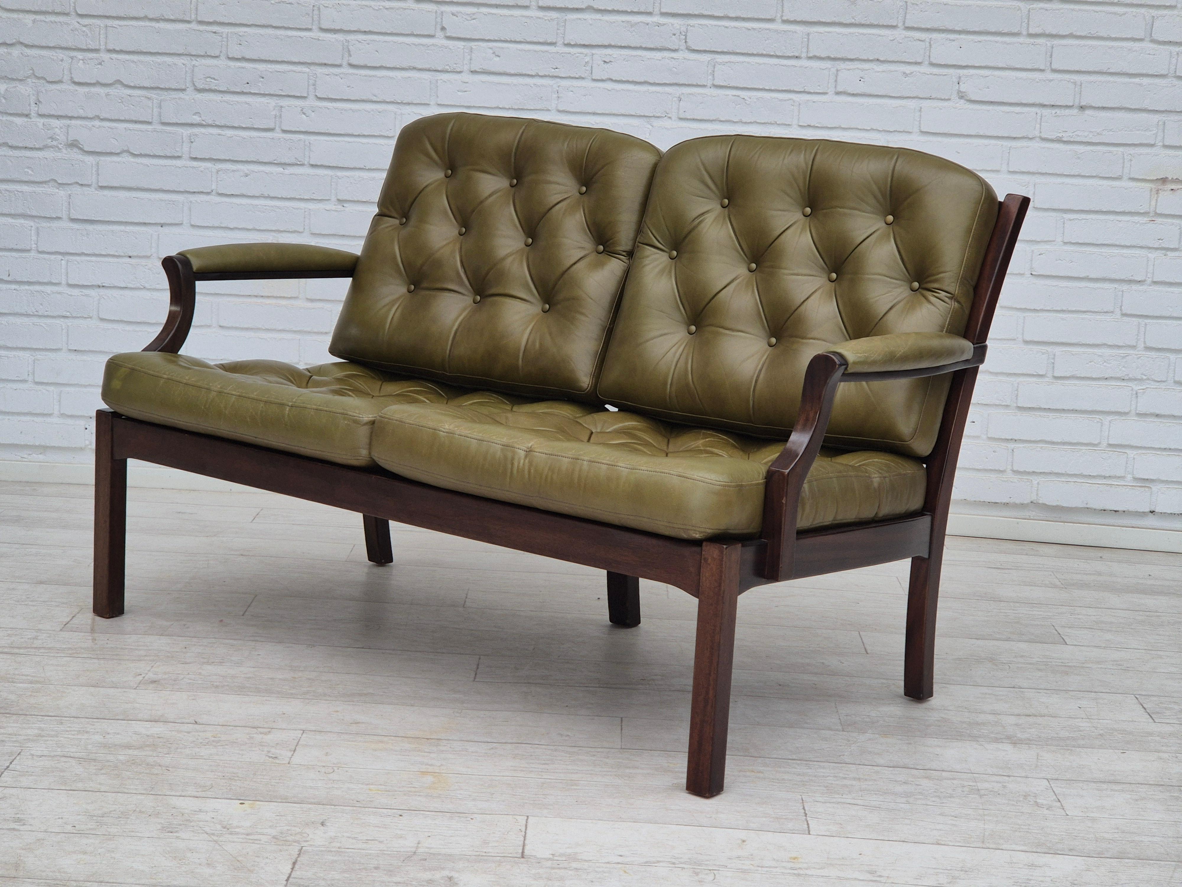 1970, canapé scandinave à 2 places, état d'origine, meuble en cuir, teck. en vente 10