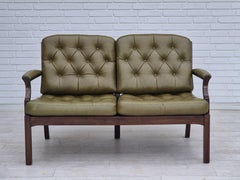 1970s, Scandinavian 2 seater sofa, original condition, furniture leather, teak.