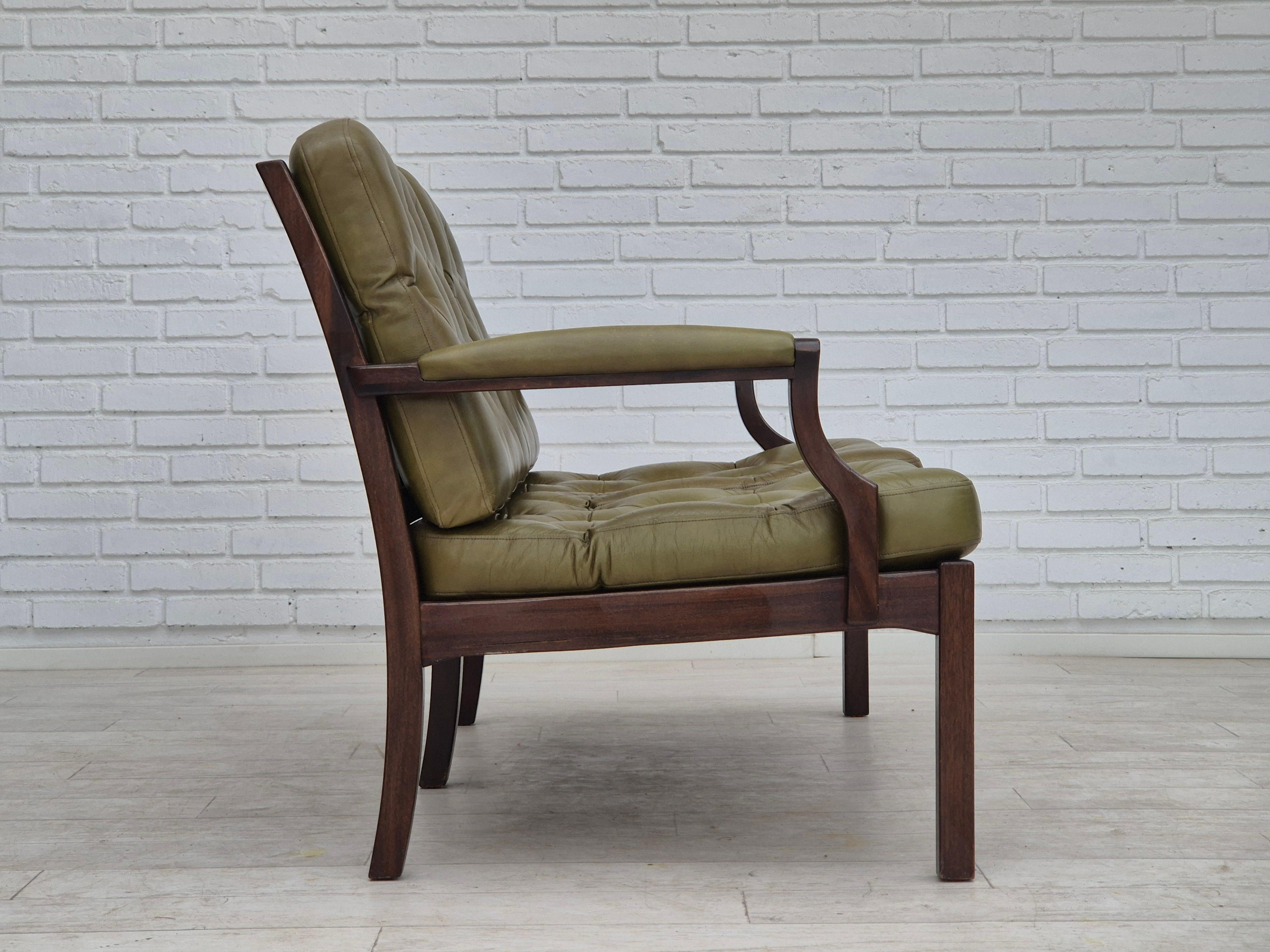 Danois 1970, canapé scandinave à 2 places, état d'origine, meuble en cuir, teck. en vente