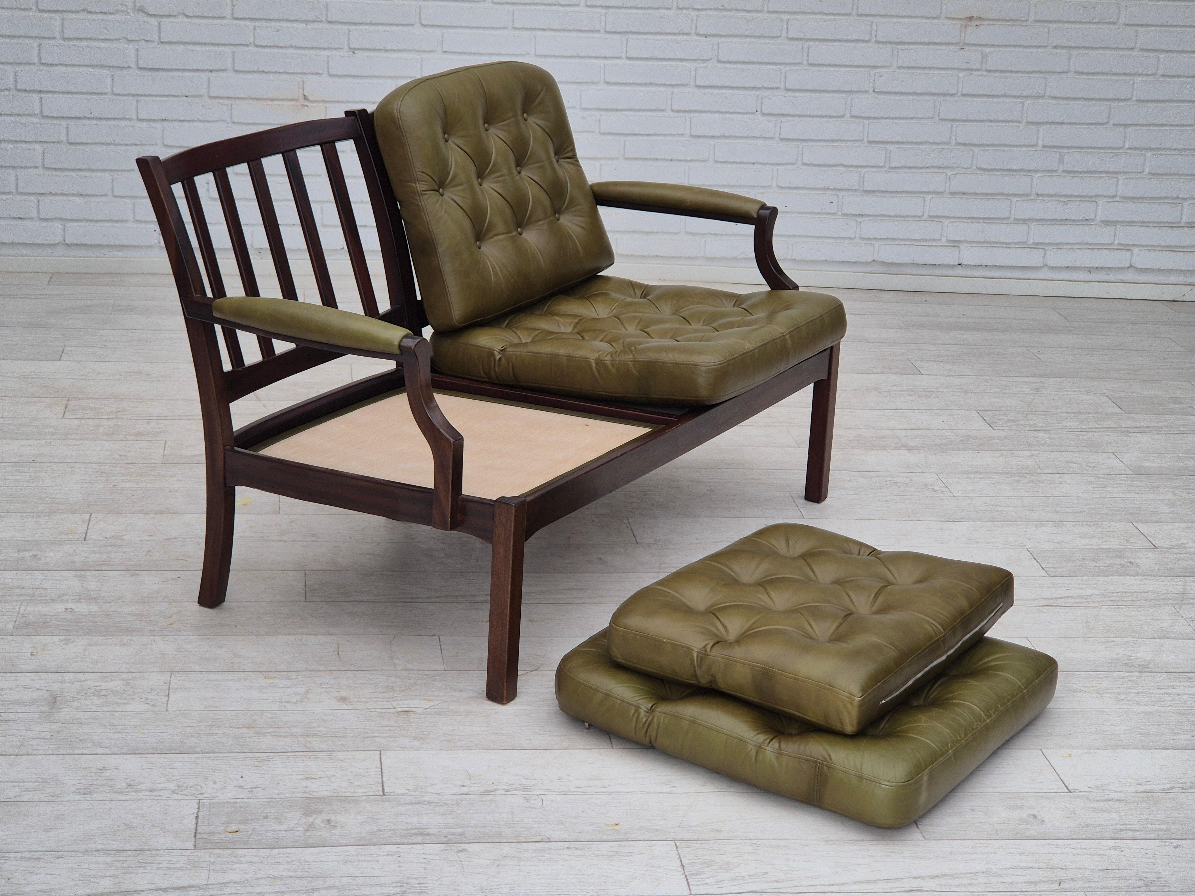 Cuir 1970, canapé scandinave à 2 places, état d'origine, meuble en cuir, teck. en vente