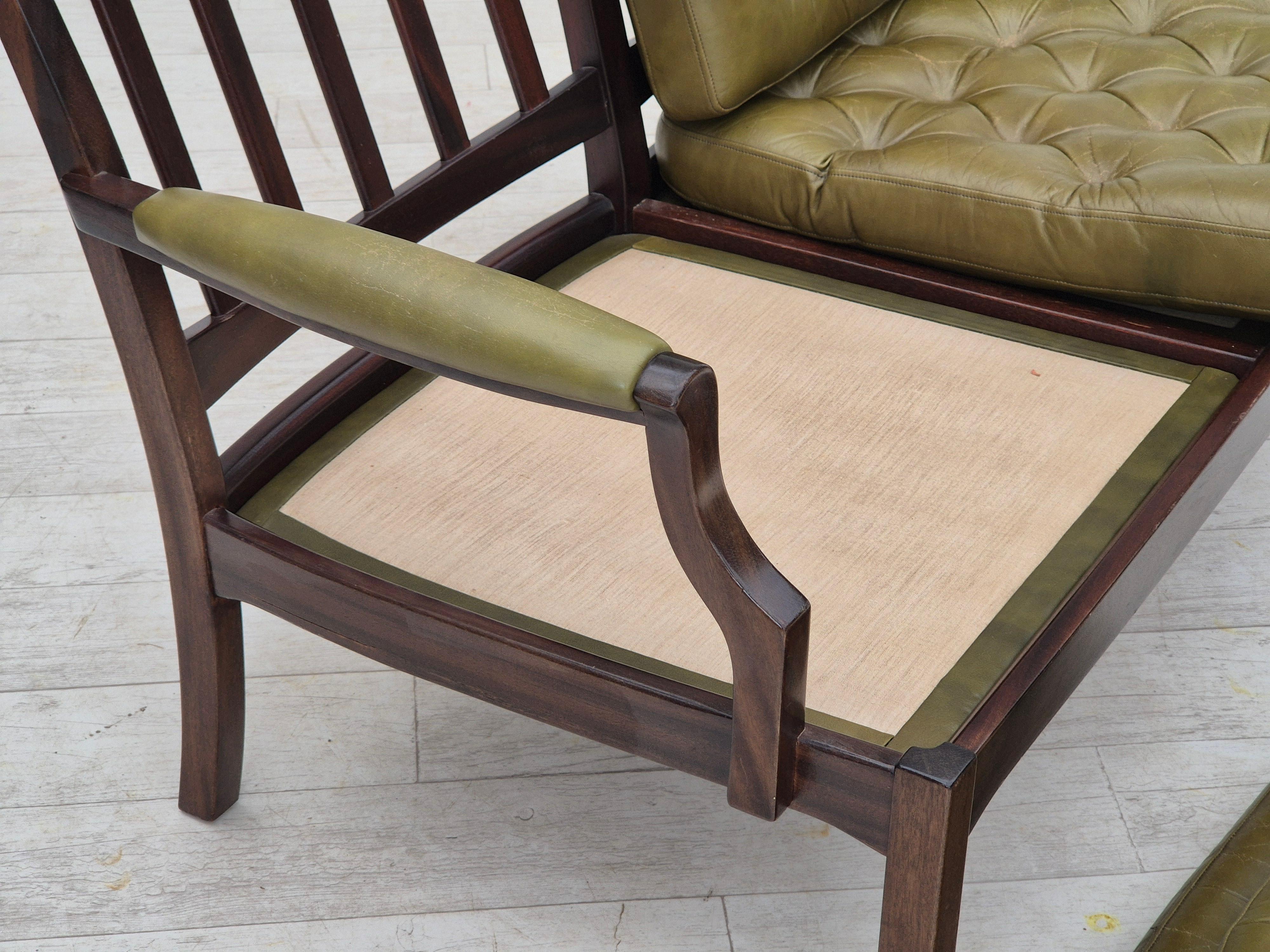 1970, canapé scandinave à 2 places, état d'origine, meuble en cuir, teck. en vente 1
