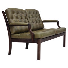 1970s, Scandinavian 2 seater sofa, original condition, furniture leather, teak.