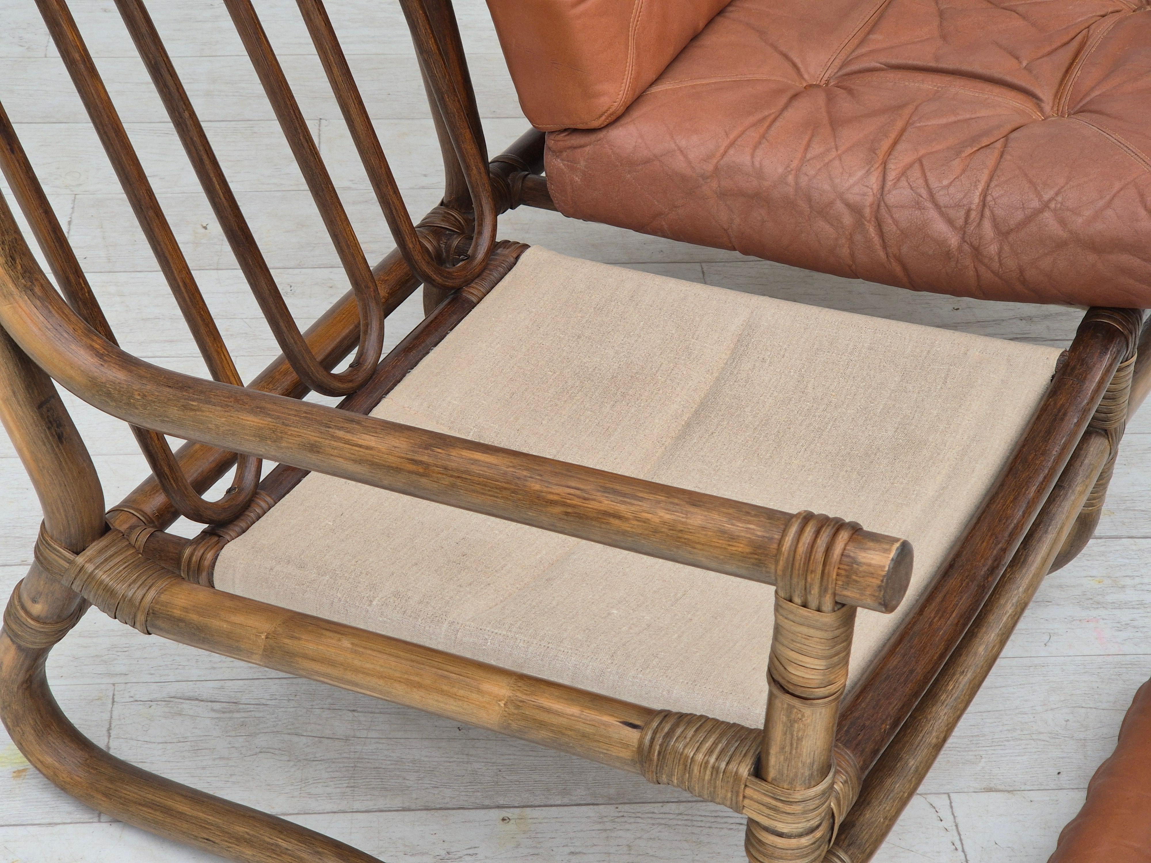 Anni '70, divano scandinavo a 2 posti, originale in ottime condizioni, bambù, pelle in vendita 4