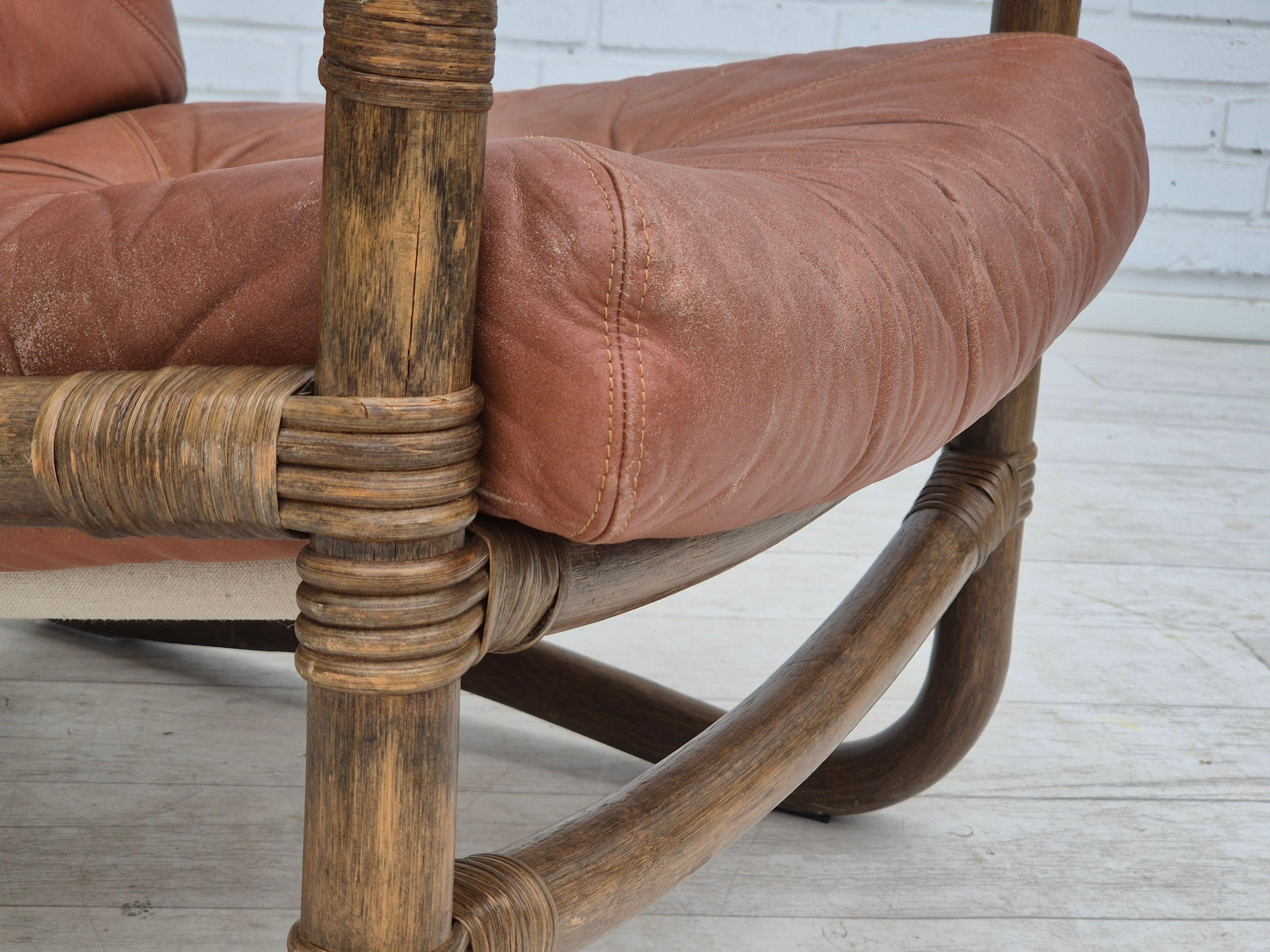 Anni '70, divano scandinavo a 2 posti, originale in ottime condizioni, bambù, pelle in vendita 5
