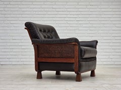 1970s, Scandinavian armchair, brown furniture leather, teak wood legs.