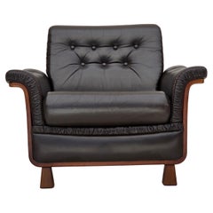 1970s, Scandinavian armchair, brown furniture leather, teak wood legs.