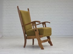 Poltrona scandinava degli anni '70, tessuto in cotone/lana, legno massiccio di quercia.