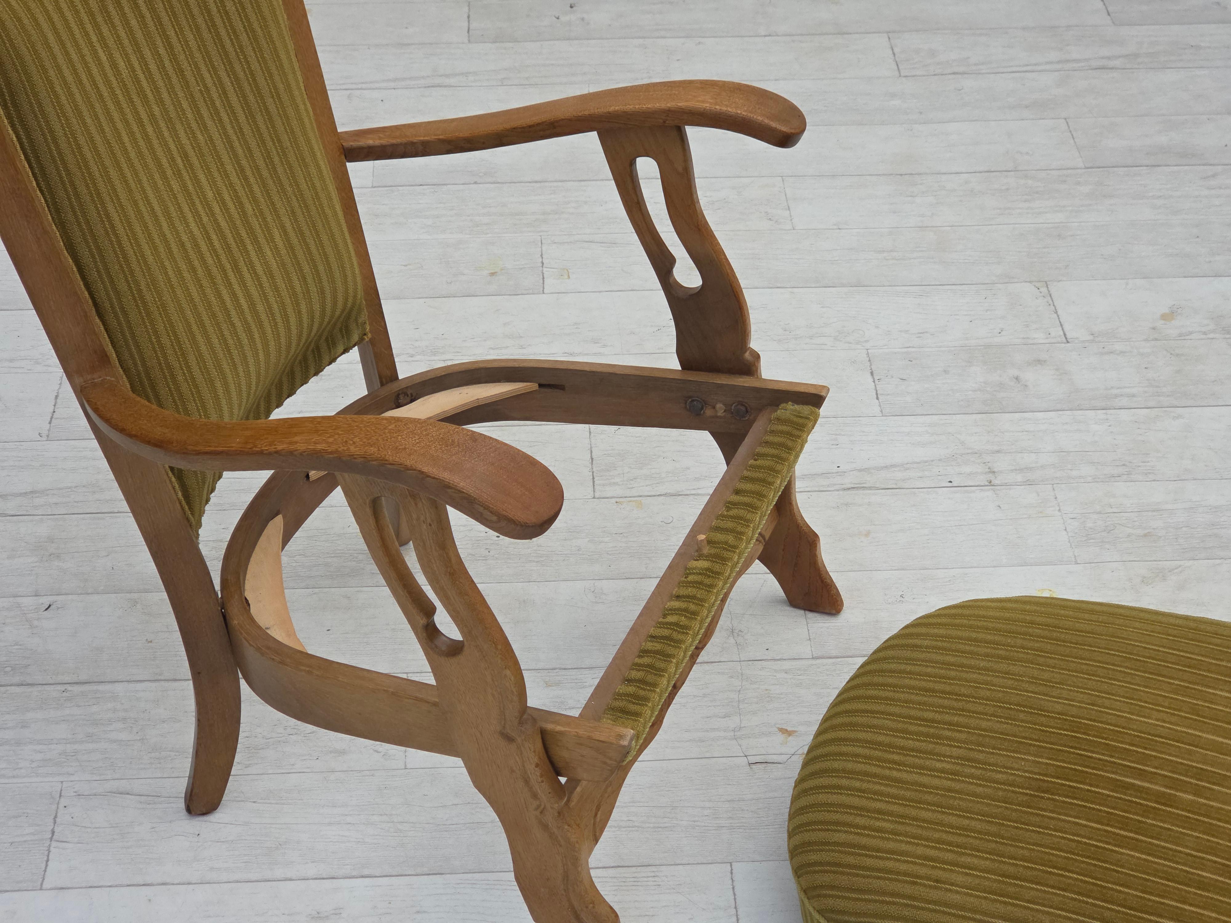 Poltrona scandinava degli anni '70, tessuto in cotone/lana, legno massiccio di quercia. in vendita 2