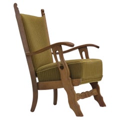 Poltrona scandinava degli anni '70, tessuto in cotone/lana, legno massiccio di quercia.