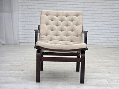 1970s, Scandinavian armchair, furniture wool, dark beech wood.