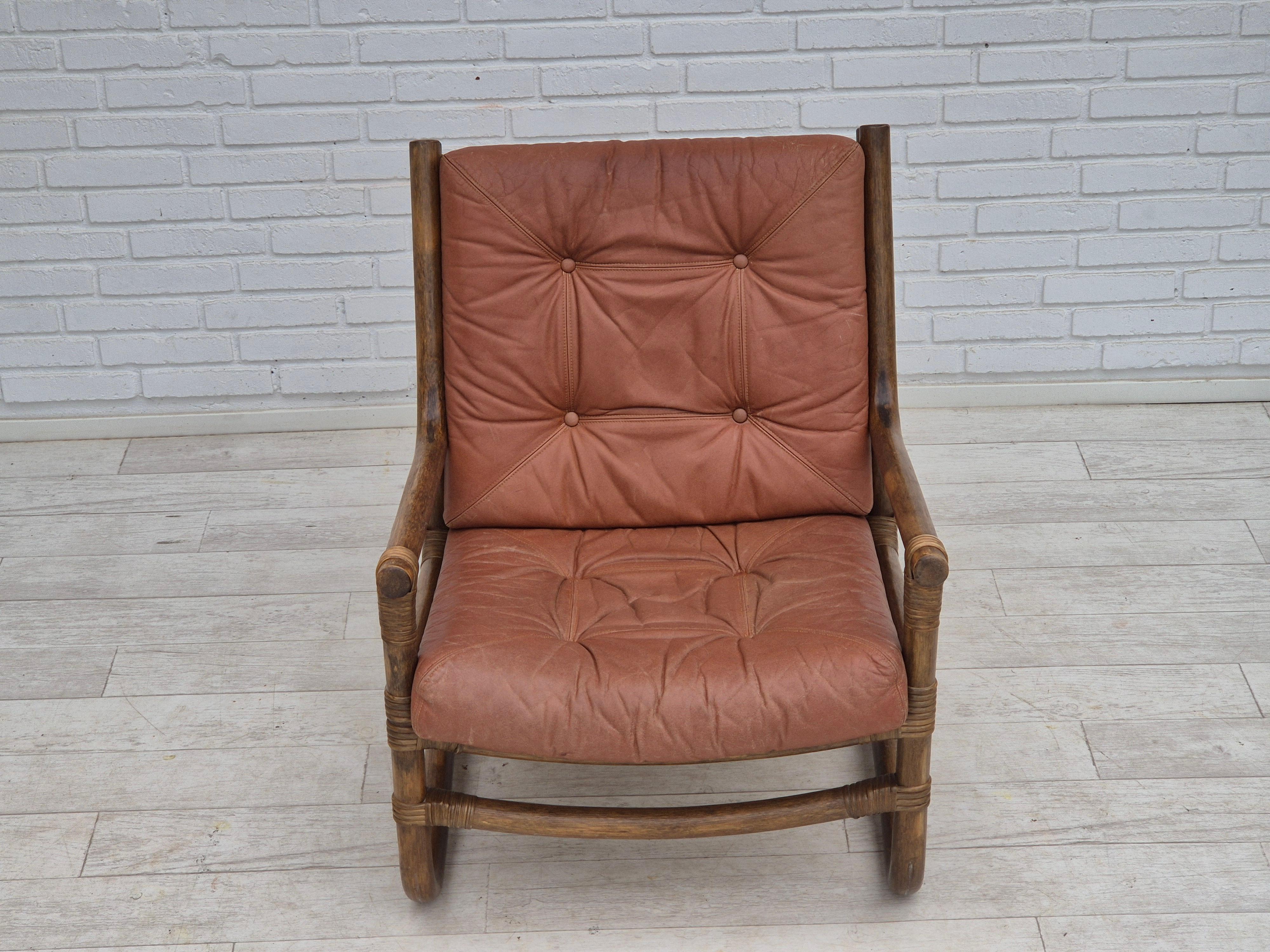 1970, fauteuil scandinave, très bon état d'origine, bambou, cuir. en vente 6