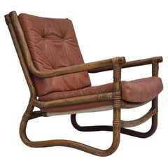 1970s, Scandinavian armchair, original very good condition, bamboo, leather.