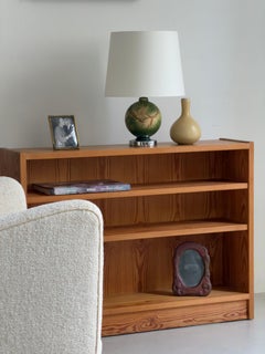 1970s Scandinavian cabinet maker book case in solid patinated pine wood