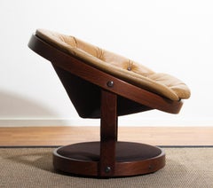 1970s Scandinavian Circle Shaped Swivel Chair by Oddmund Vad in Camel Leather