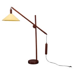 1970s Scandinavian Counterbalance Pine Floor Lamp, New Paper Shade