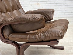 1970s, Scandinavian design, armchair in brown furniture leather.