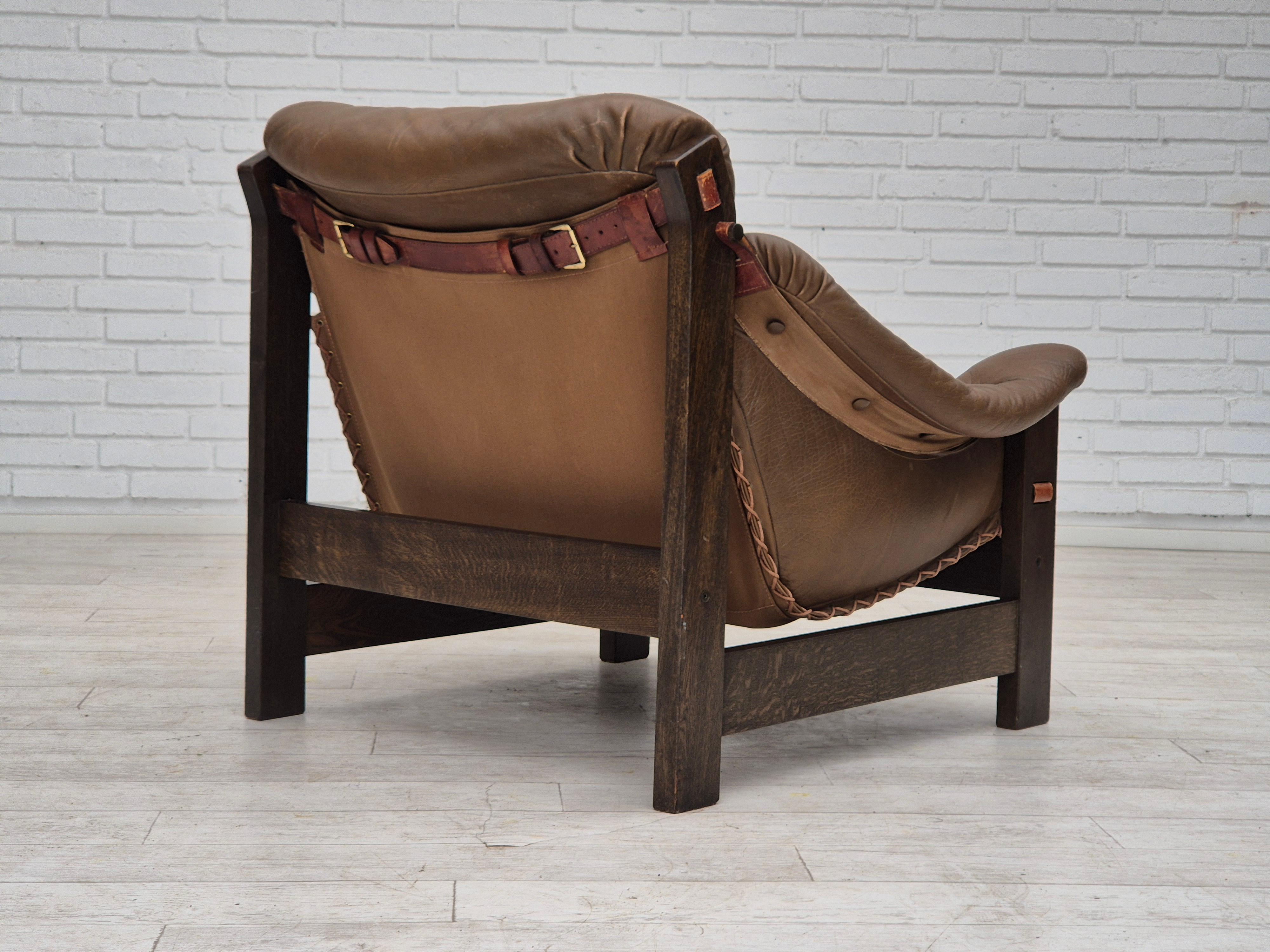 1970, design scandinave, chaise de style safari, état original, cuir. en vente 3