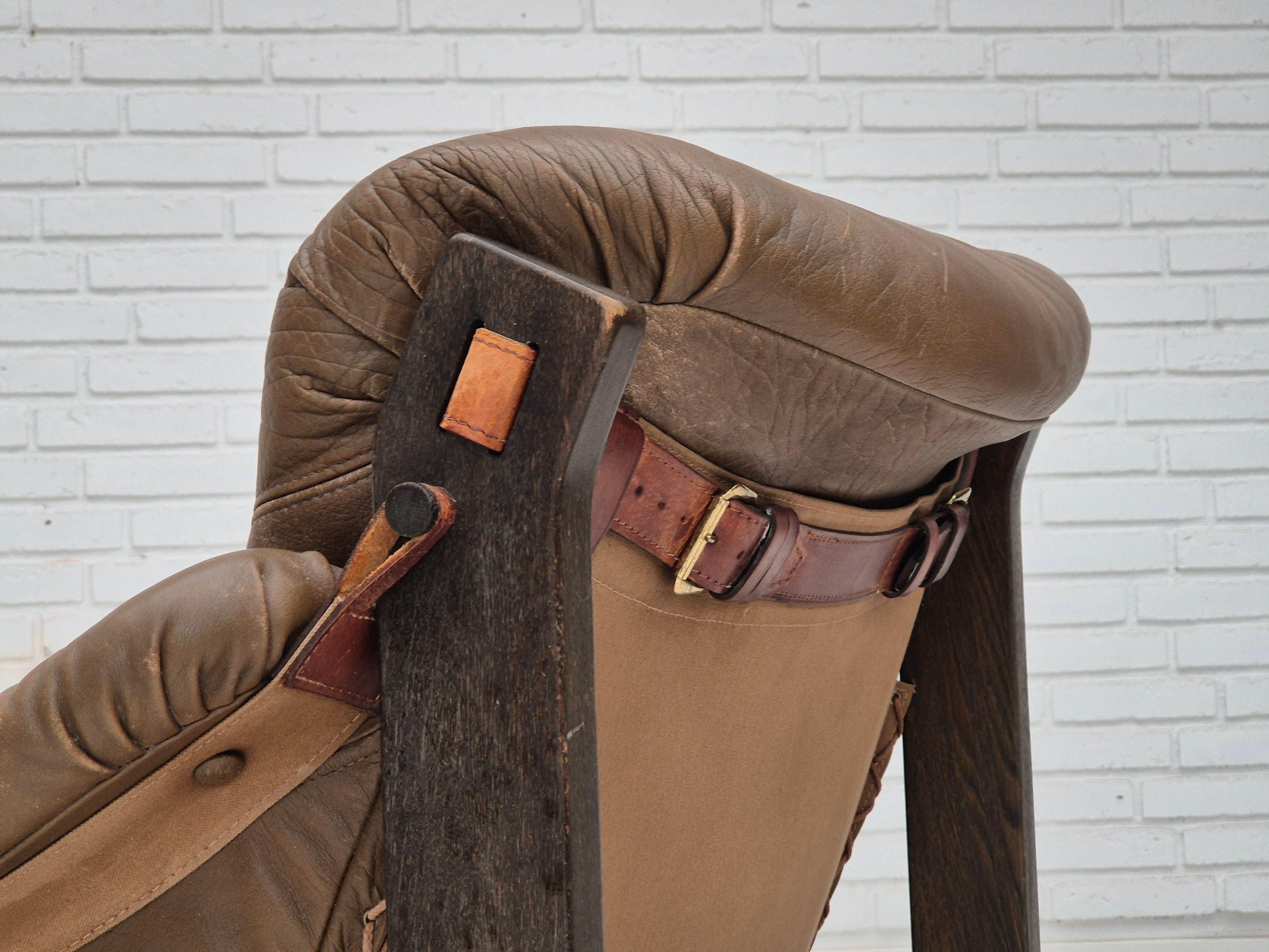 1970, design scandinave, chaise de style safari, état original, cuir. en vente 6