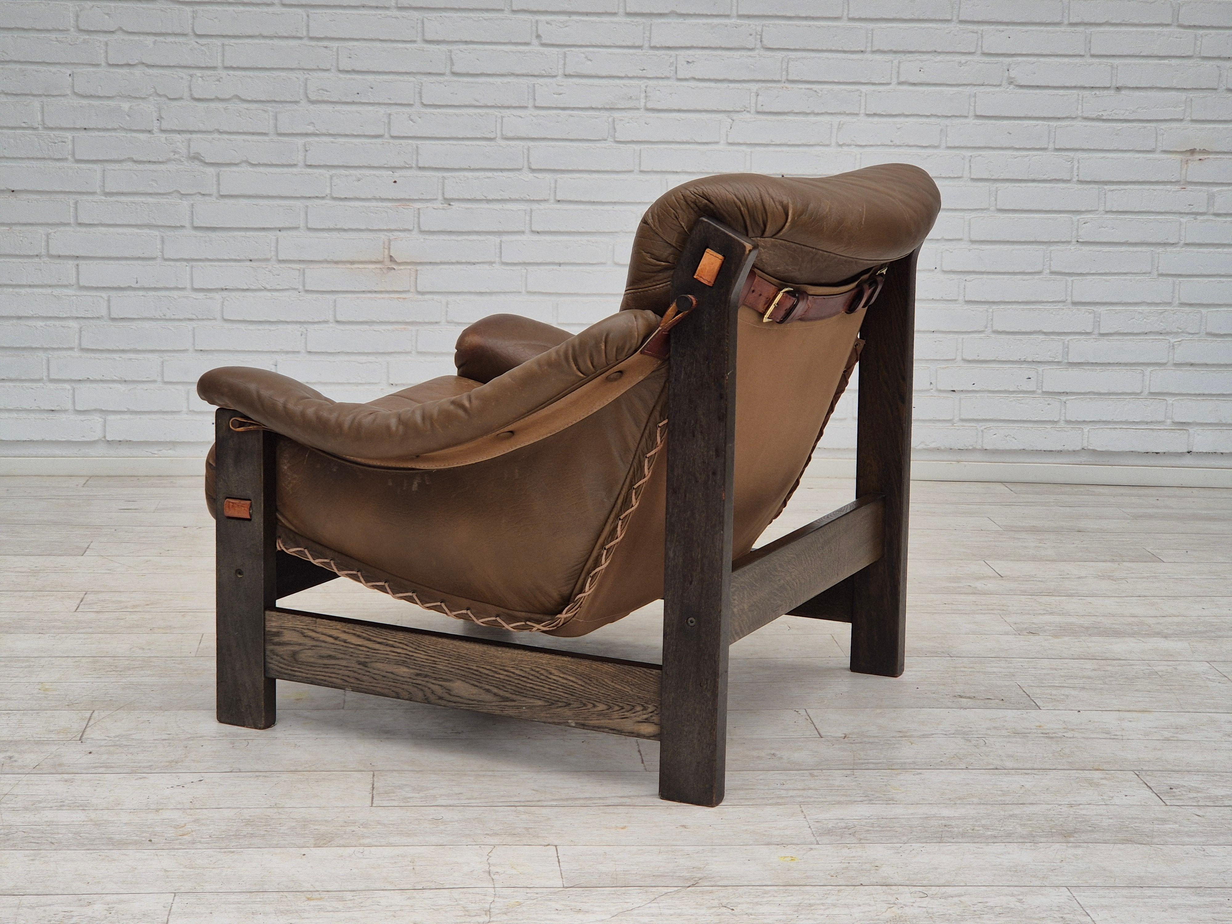 1970, design scandinave, chaise de style safari, état original, cuir. en vente 7