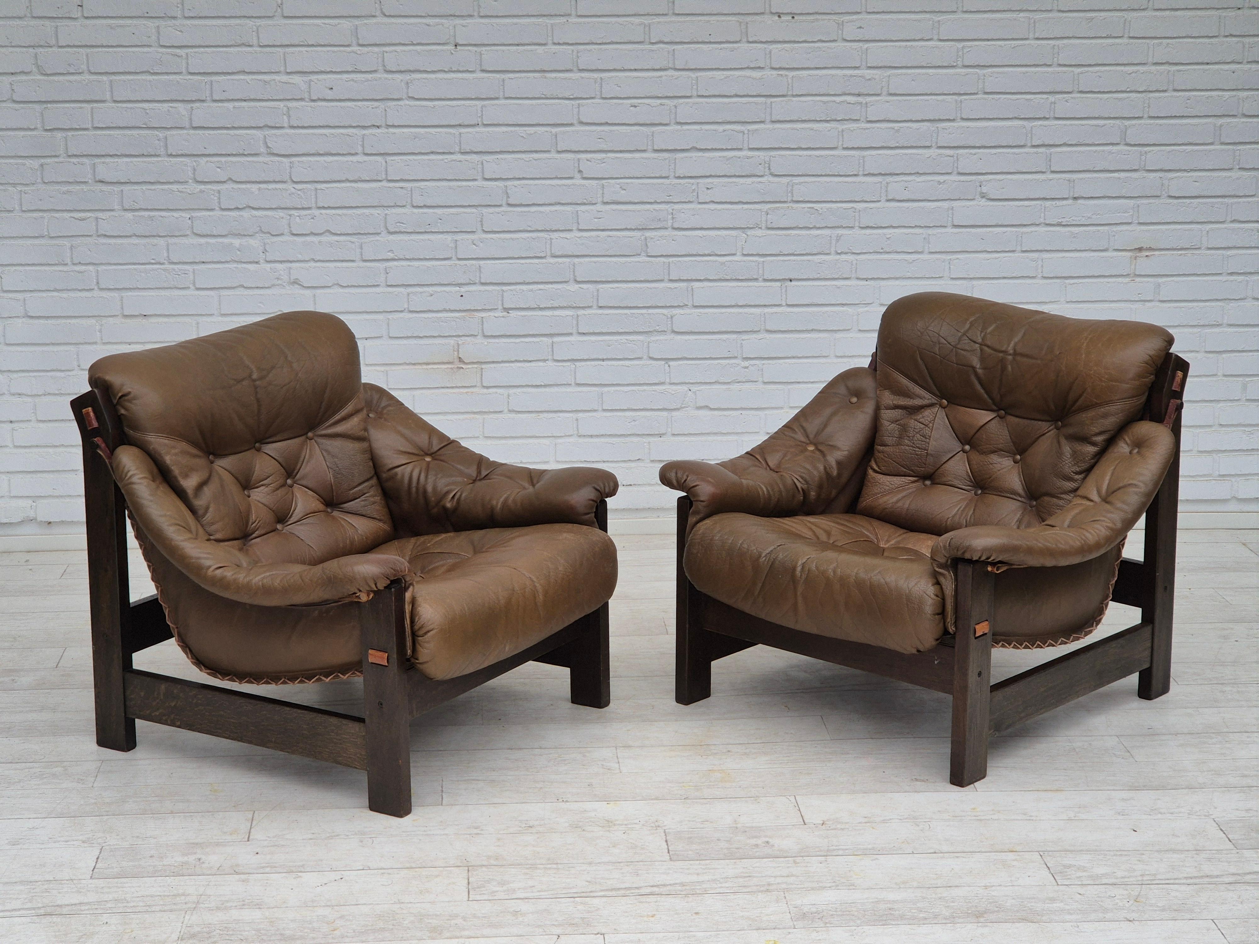 1970, design scandinave, chaise de style safari, état original, cuir. en vente 8