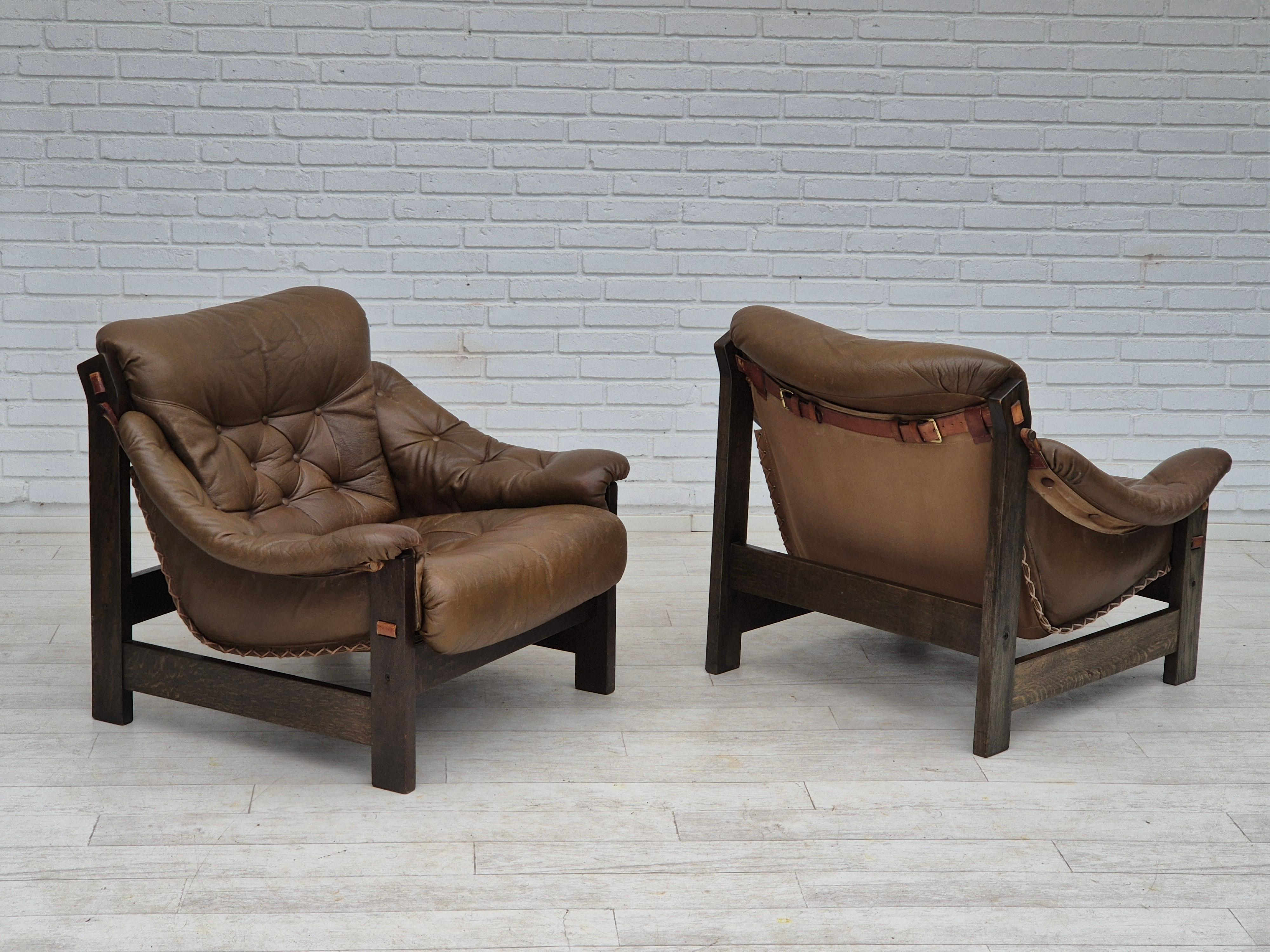 1970, design scandinave, chaise de style safari, état original, cuir. en vente 9